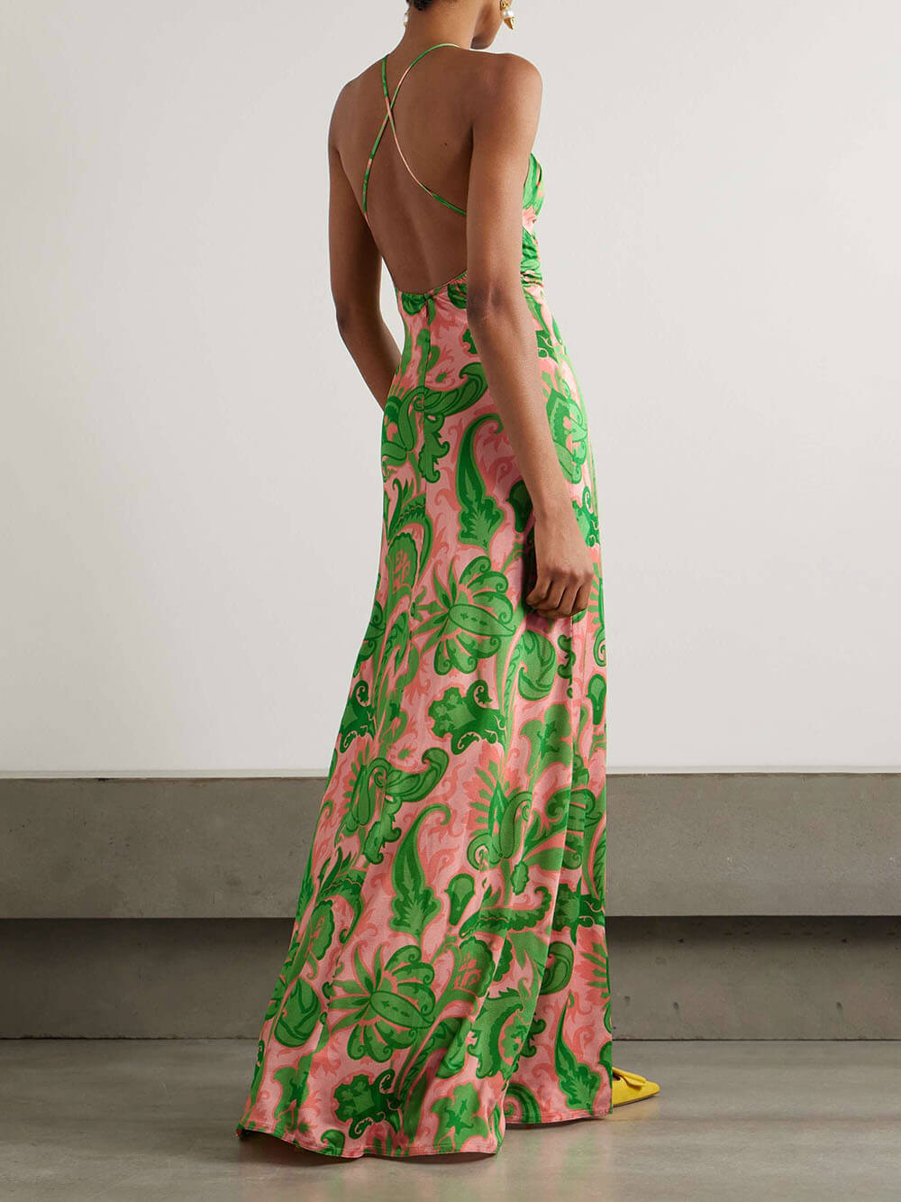 Elegant women's summer long printed dress with slits
