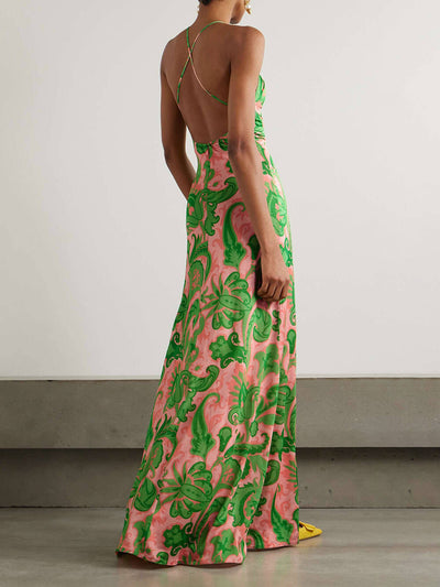 Elegant women's summer long printed dress with slits