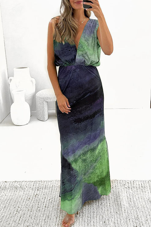 Batik A-line casual party dresses with backless V-neckline