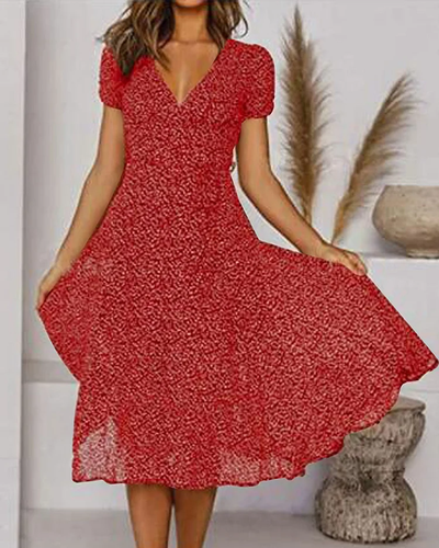 Micaela - Printed short-sleeved chiffon dress with V-neck