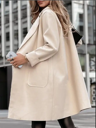 Women's Casual Mid-Length Coat with Lapel and Long Sleeves