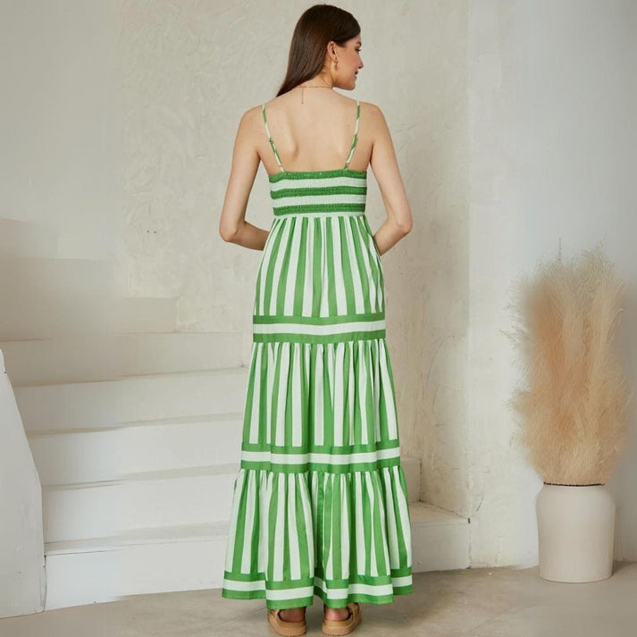 Flowing maxi dress with dynamic stripe print