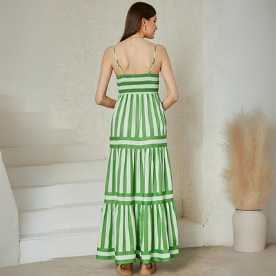 Flowing maxi dress with dynamic stripe print