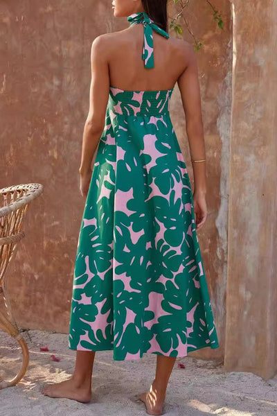Carolina - Backless halterneck dresses with bohemian floral print