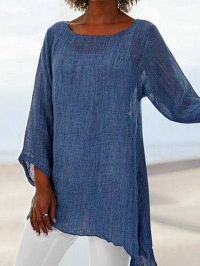 Emma - Women's Solid Color Round Neck Irregular Hem Long Sleeve Top