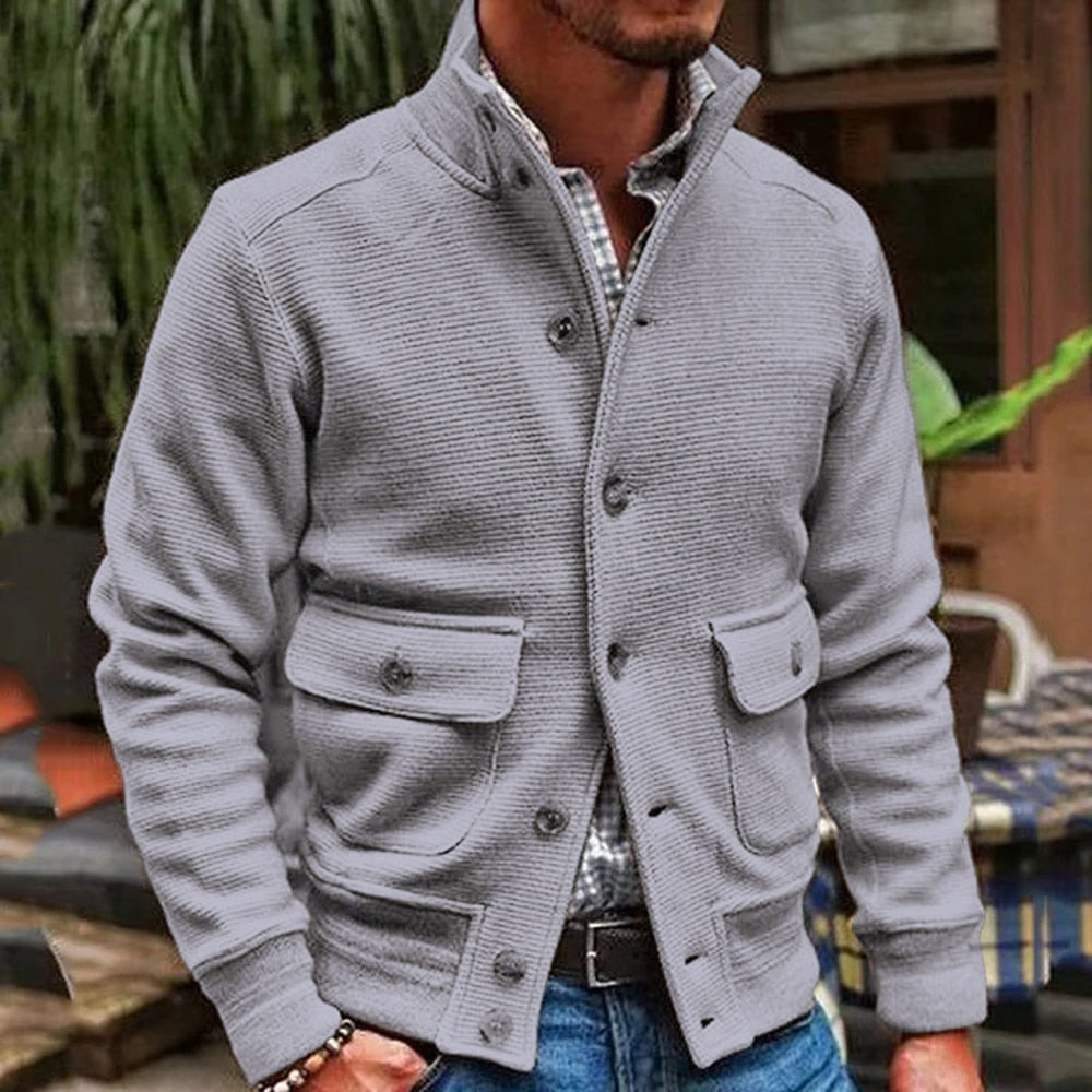 Men's classic solid color button-down jacket for autumn and winter