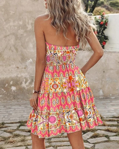 Eva - Tribal-inspired backless strap dress with ruffle details