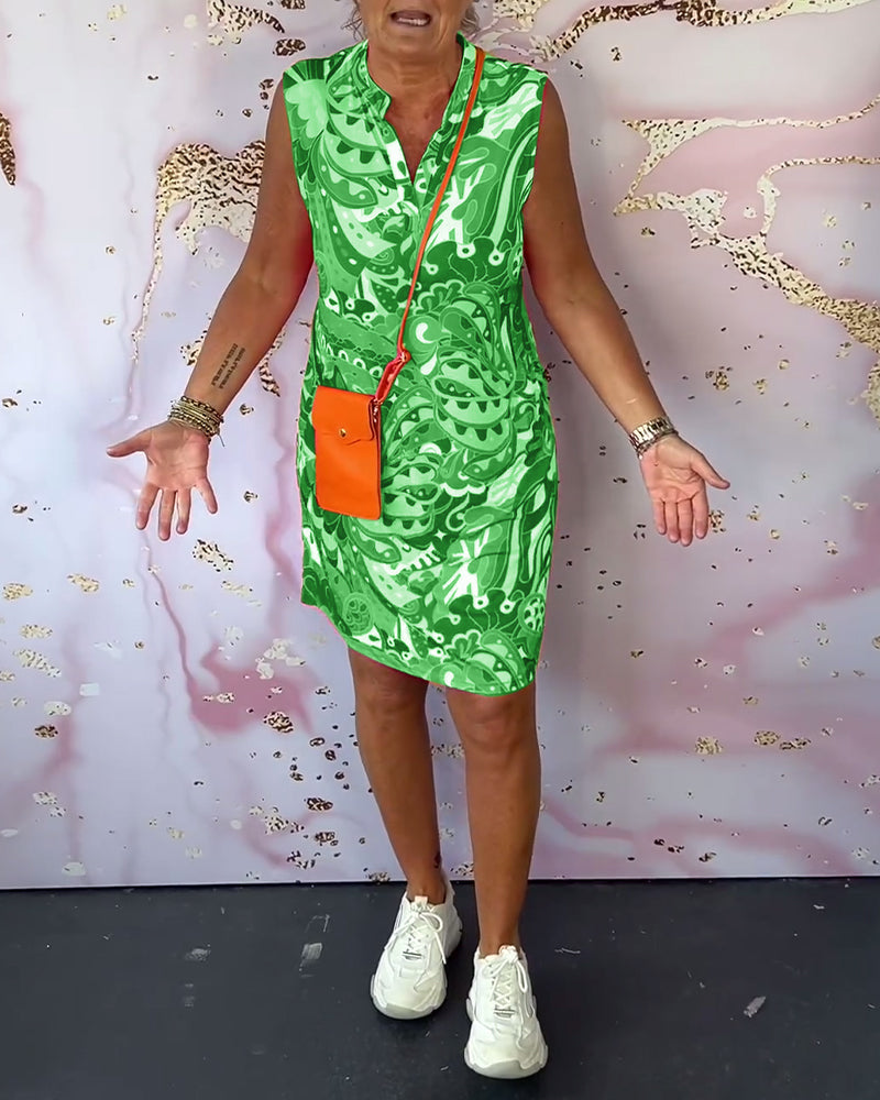 Anna - Sleeveless V-neck printed dress