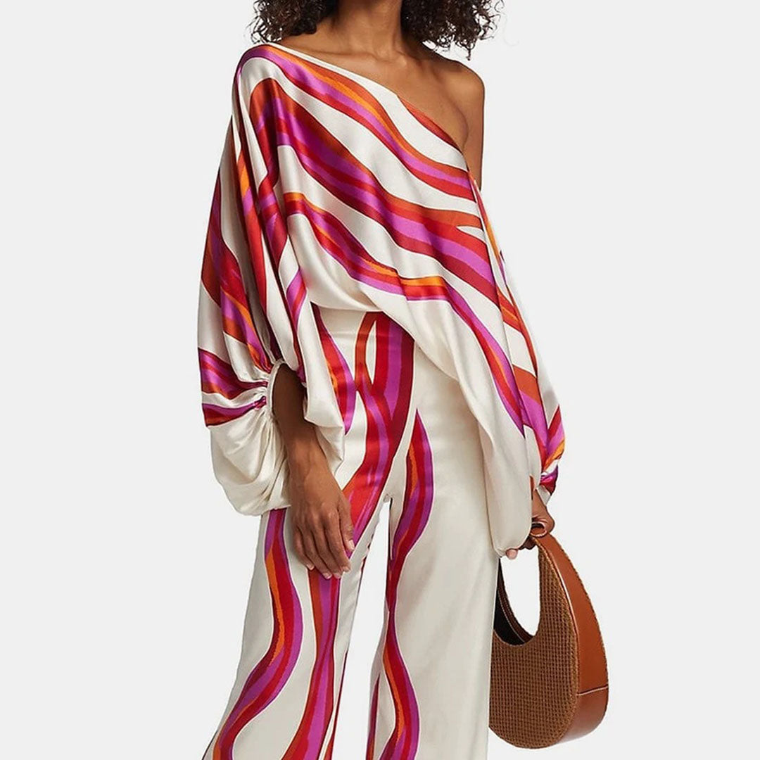 Women's one-sleeve wide-leg jumpsuit with elegant design and modern style