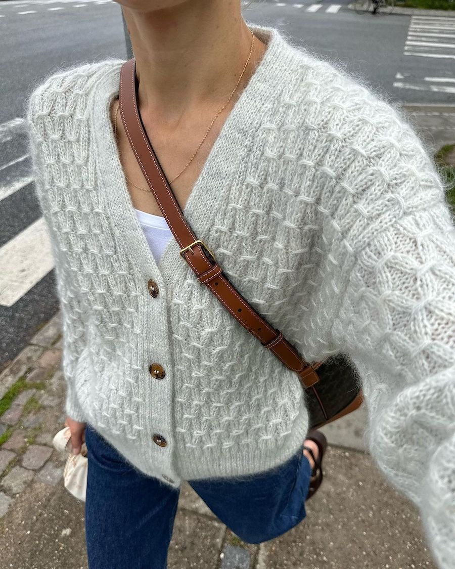 Cozy solid color button down V-neck long sleeve jacket