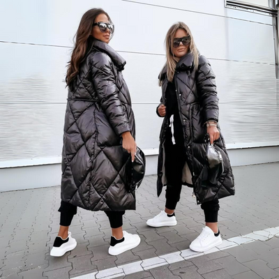 Women's Long Jacket with Modern Collar Design