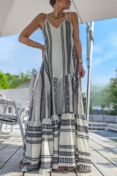 Malena - Long strap dress with print