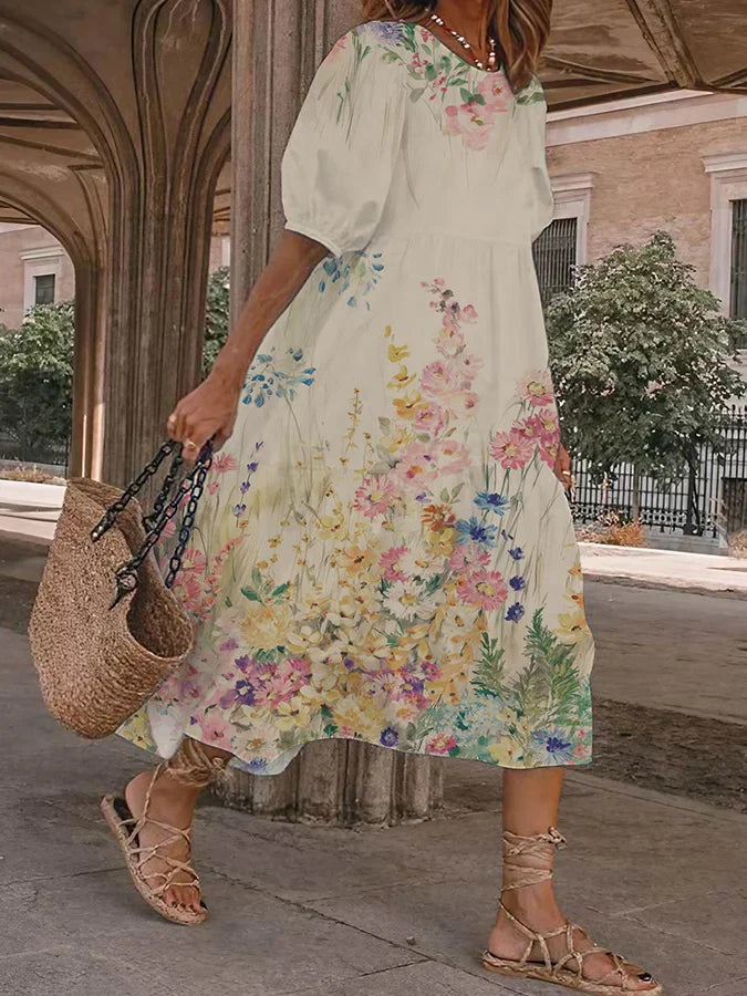 Alba - Women's Casual Floral Print Art Dress