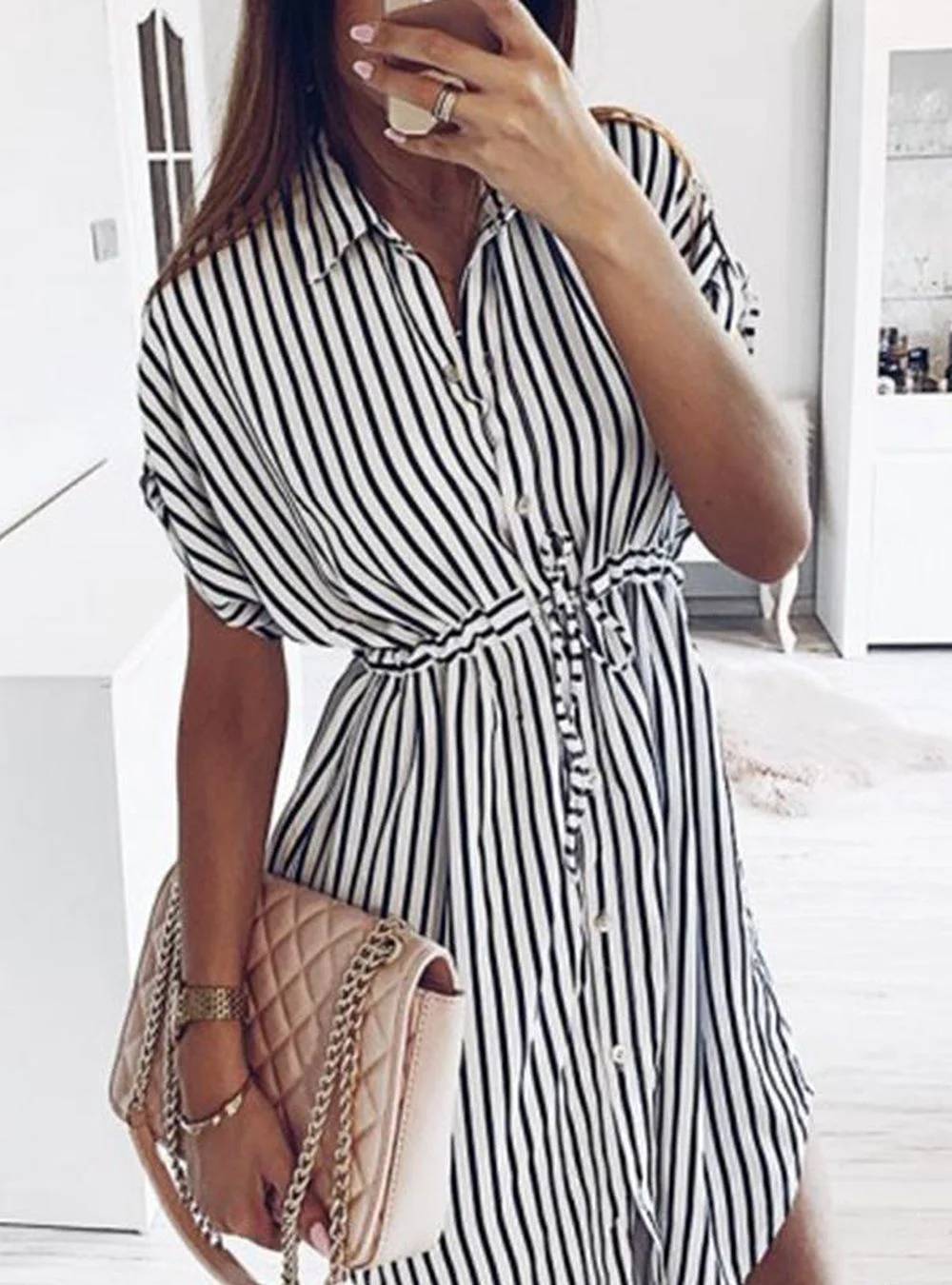 Lucia - Striped Dress with Cord and Bow