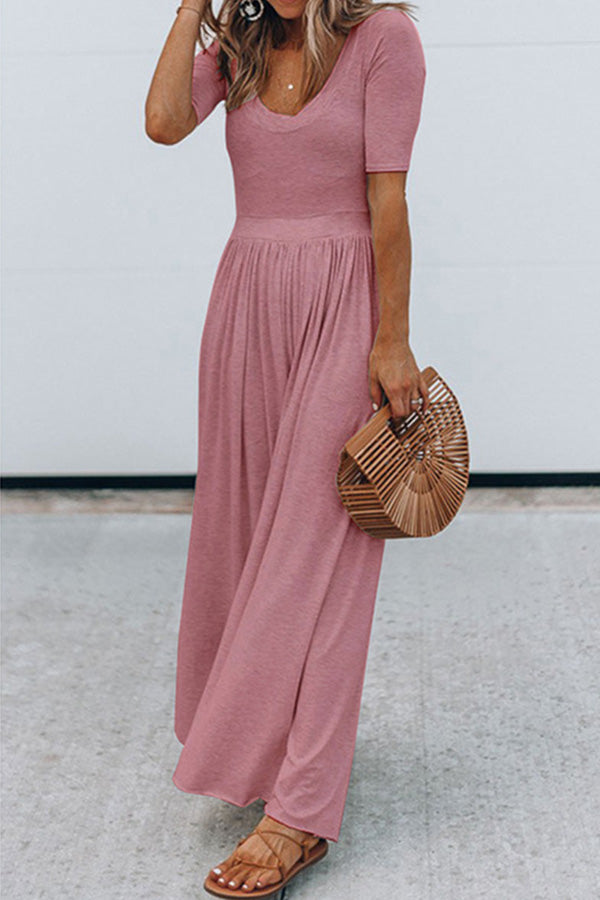 Julia - Long Short Sleeve Round Neck Jumpsuit