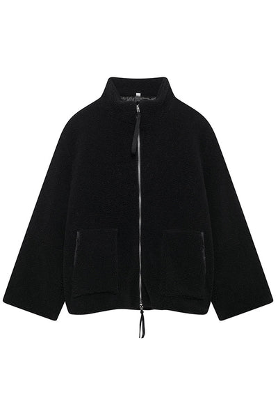 Elegant Women's Solid Color Loose Coat with High Neck, Long Sleeves and Pockets