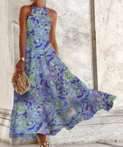 Miriam - Women's Dresses Sleeveless halterneck dress with vintage print
