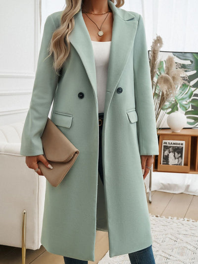 Women's long coat with pockets, collar and long sleeves