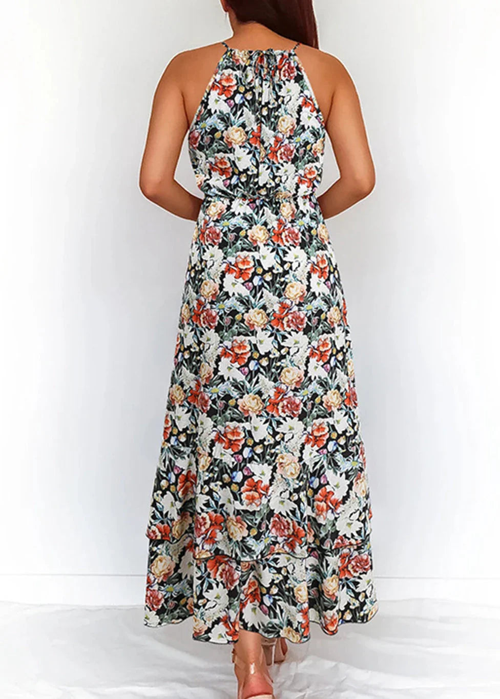 Delia - Elegant Floral Halter Waist Skirt Dresses