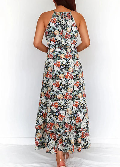 Delia - Elegant Floral Halter Waist Skirt Dresses