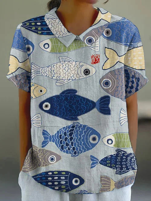 Diana - Short-sleeved T-shirt with Japanese fish motifs