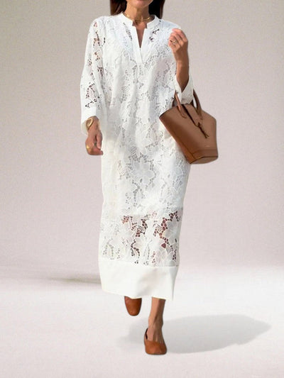 Elegant long dress with classic-inspired openwork details