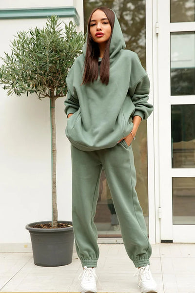 Hooded Sweatshirt and Elastic Waist Pants Set with Pockets