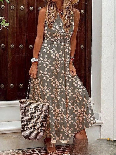 Maria - Women's Dresses Sleeveless Long Dress with Boho Print