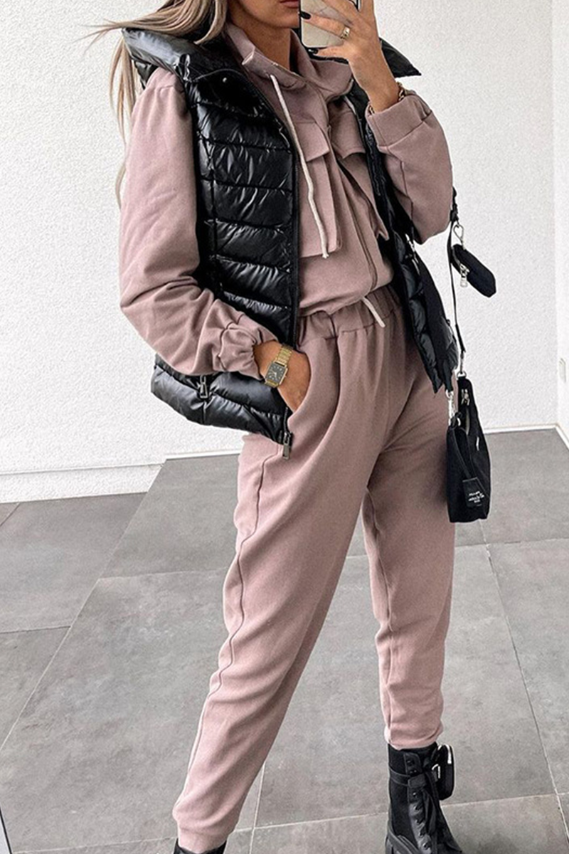 Casual Two Piece Set with Zipper Details and Long Sleeves