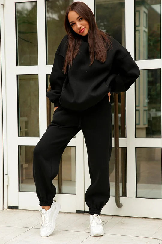 Hooded Sweatshirt and Elastic Waist Pants Set with Pockets
