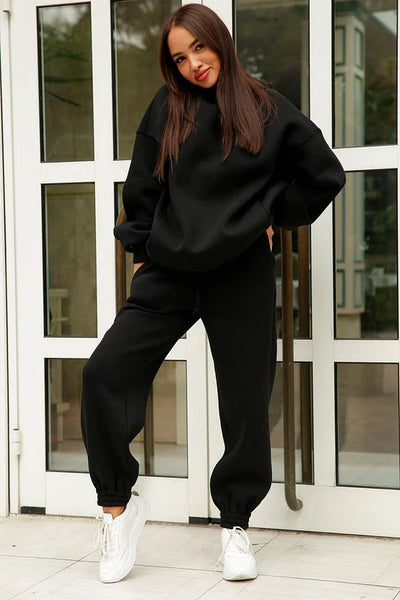 Hooded Sweatshirt and Elastic Waist Pants Set with Pockets