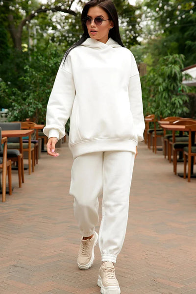 Hooded Sweatshirt and Elastic Waist Pants Set with Pockets