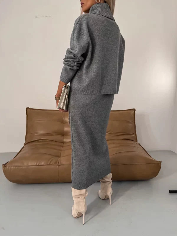 Modern set of elegant dress and turtleneck sweater