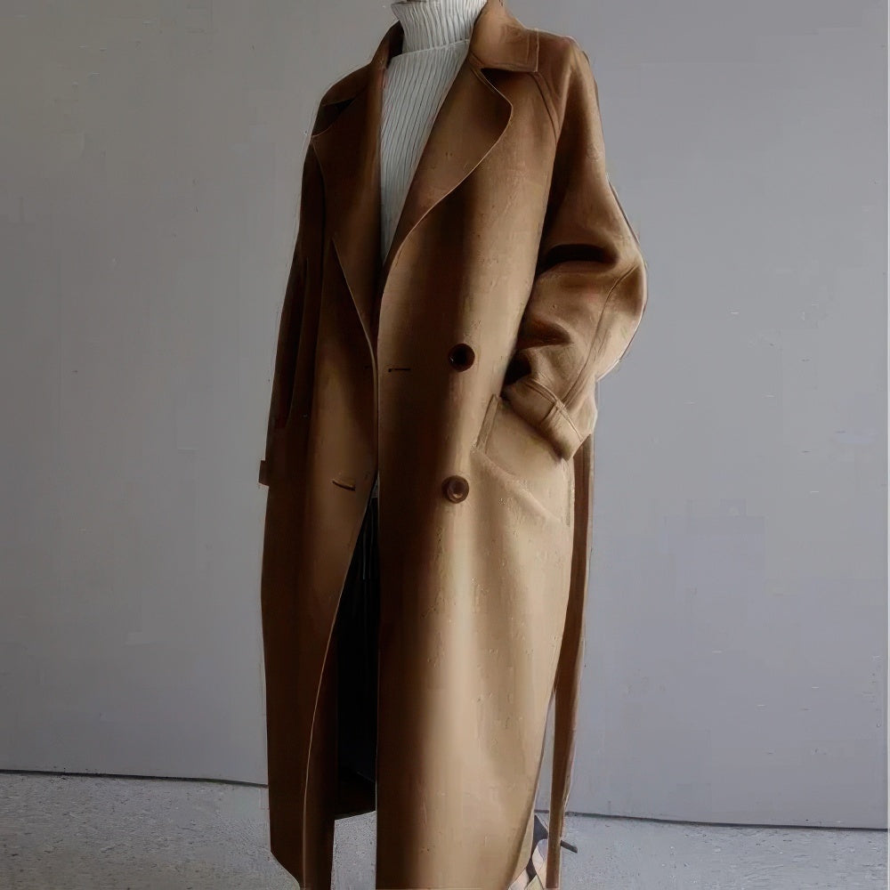 Women's Long Button Coat - Elegant and Modern for Winter