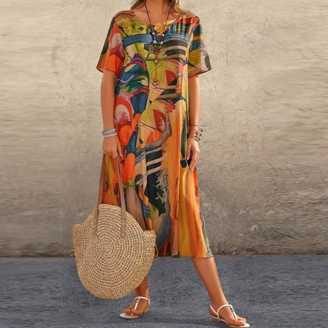 Summer midi dress with a modern print