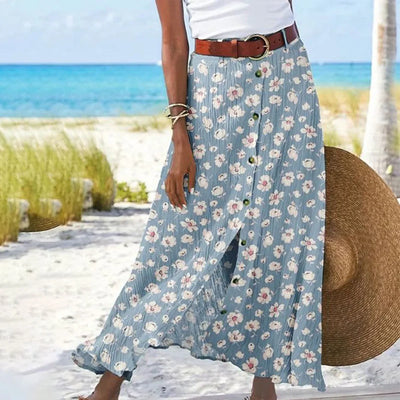 Malena - Blue maxi skirt with floral print
