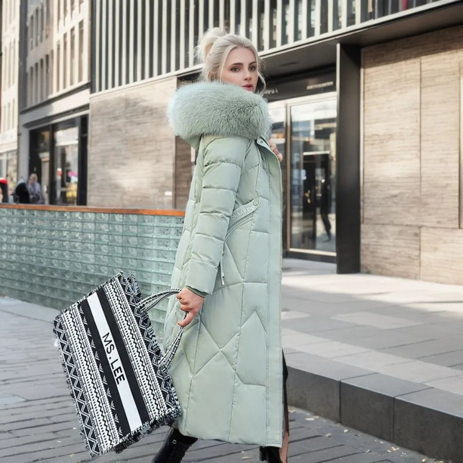 Women's Long Winter Coat with Exquisite Hooded Design