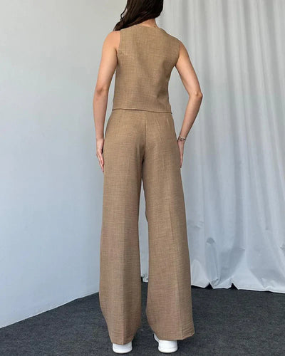 Helena - Solid color casual vest two-piece set.