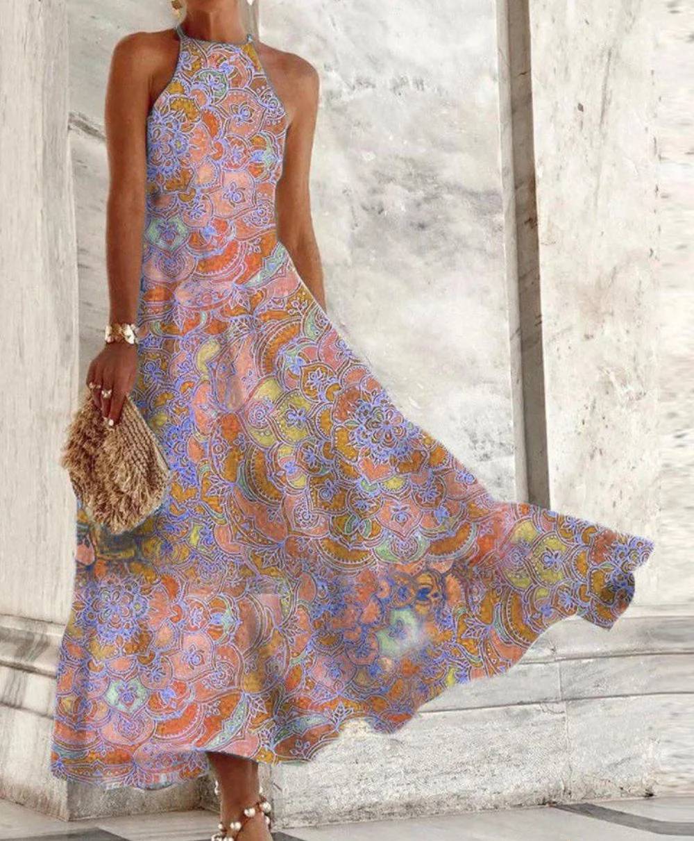 Miriam - Women's Dresses Sleeveless halterneck dress with vintage print
