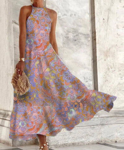 Miriam - Women's Dresses Sleeveless halterneck dress with vintage print