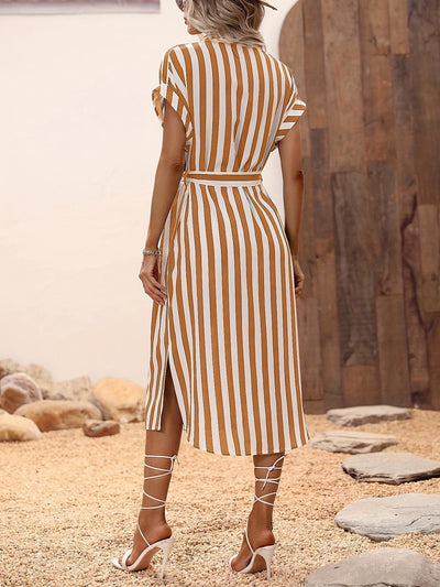 Daniela - Elegant striped dress with button placket for women