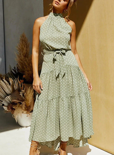 Evelyn - Long printed dress with bow at the waist