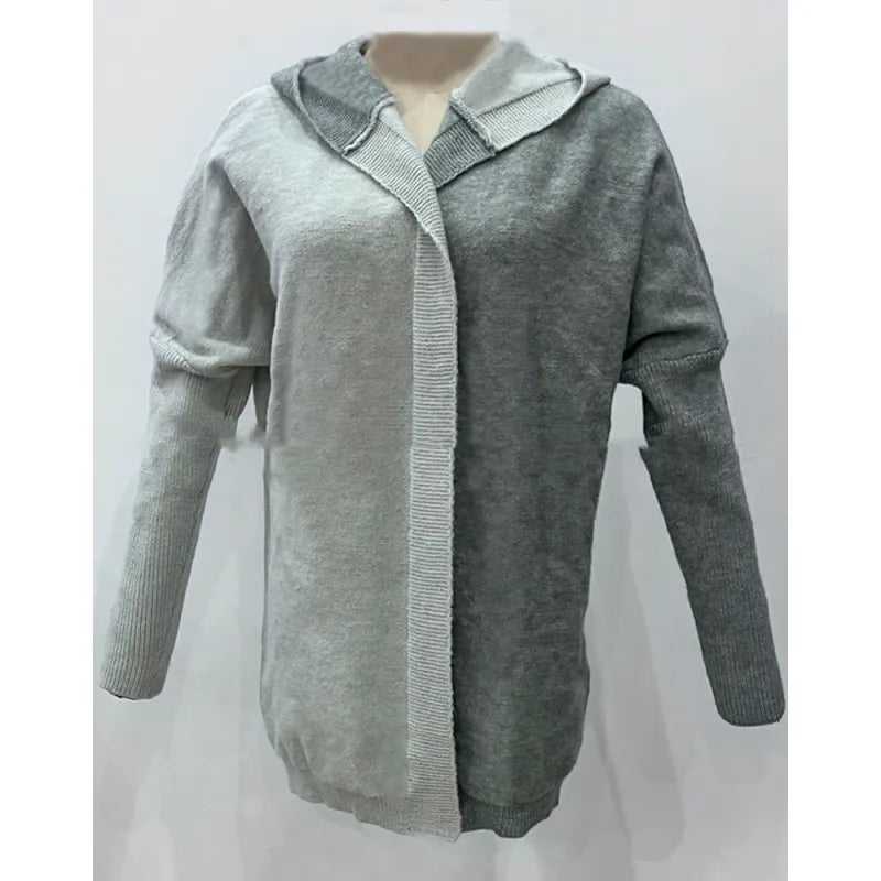 Oversized hooded cardigan with straight silhouette