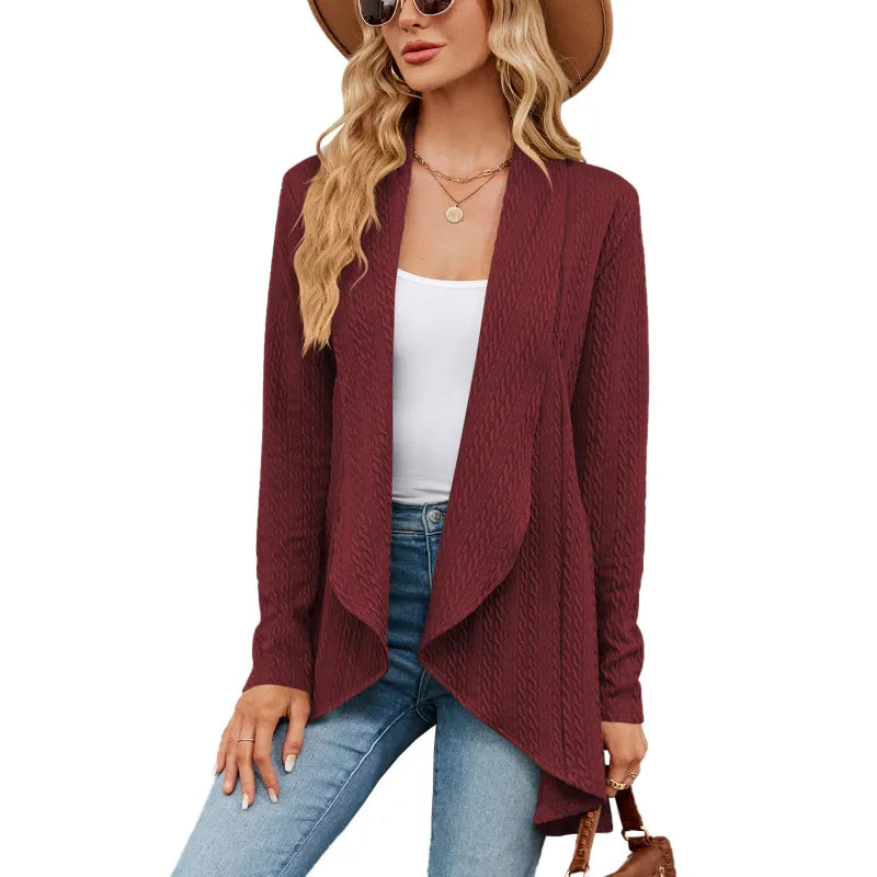 Colette - Elegant soft knit cardigan with lapel and open knit
