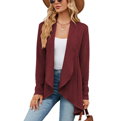 Colette - Elegant soft knit cardigan with lapel and open knit