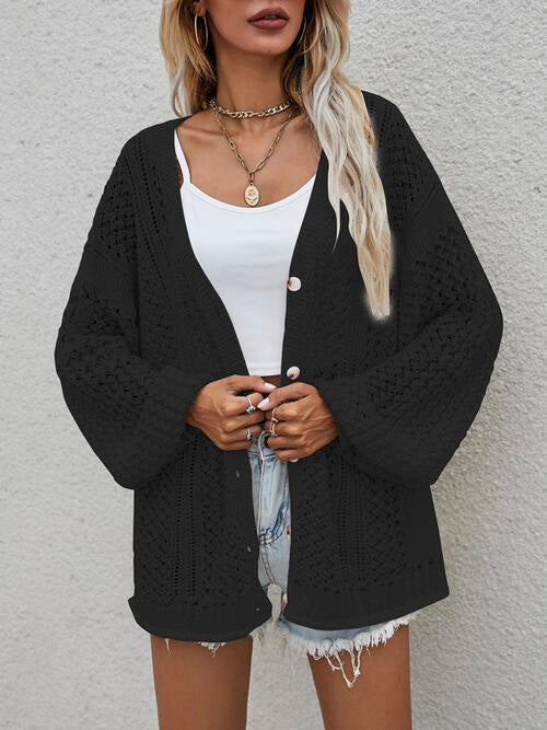 Button-front cardigan with openwork print
