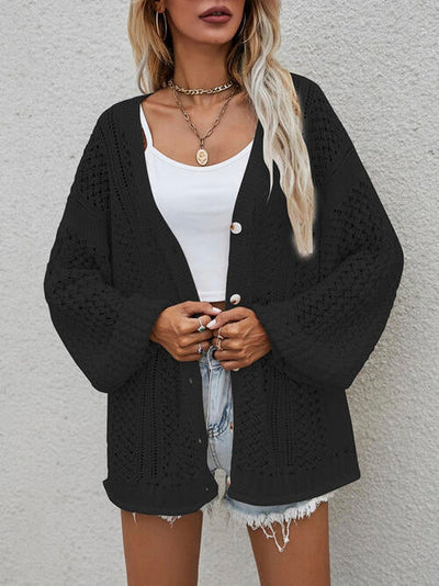 Button-front cardigan with openwork print