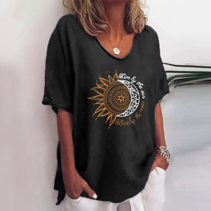 Alba - Green Floral Print Crew Neck Half Sleeve T-Shirt