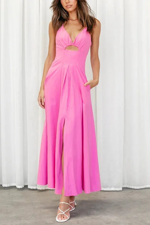 Gina - Open Back Maxi Dress with V-Neckline