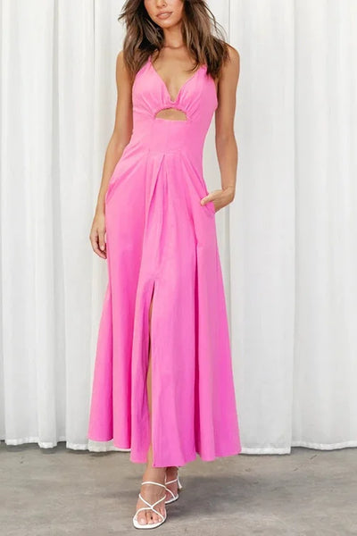 Gina - Open Back Maxi Dress with V-Neckline